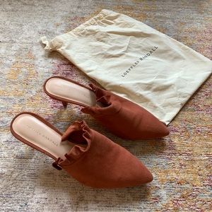 Loeffler Randall rust suede mules with a low heel